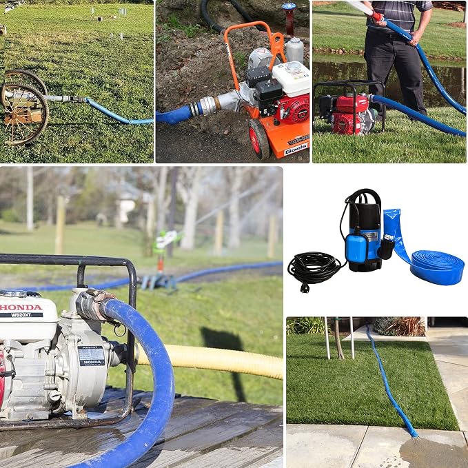 DAVCO 1.5" x 100 ft Pool Backwash Hose, Heavy Duty Reinforced Blue PVC Lay Flat