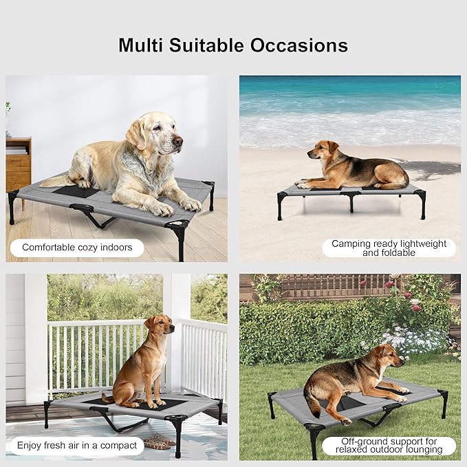 Raised Dog Bed Cooling Cot for Indoor Outdoor Use Portable Waterproof Mesh Pet Bed Washable for Large Medium Small Dogs, Grey