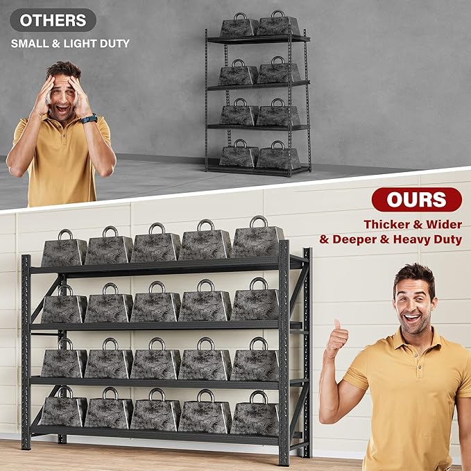 48" Wide Heavy Duty Garage Shelving Units,3000LBS 24 Deep Storage Shelves,Metal Garage Shelves,Large Storage Rack,Steel Shelf,Industrial Shelving for Shop,Warehouse,Basement,48" W x 24" D x 70" H