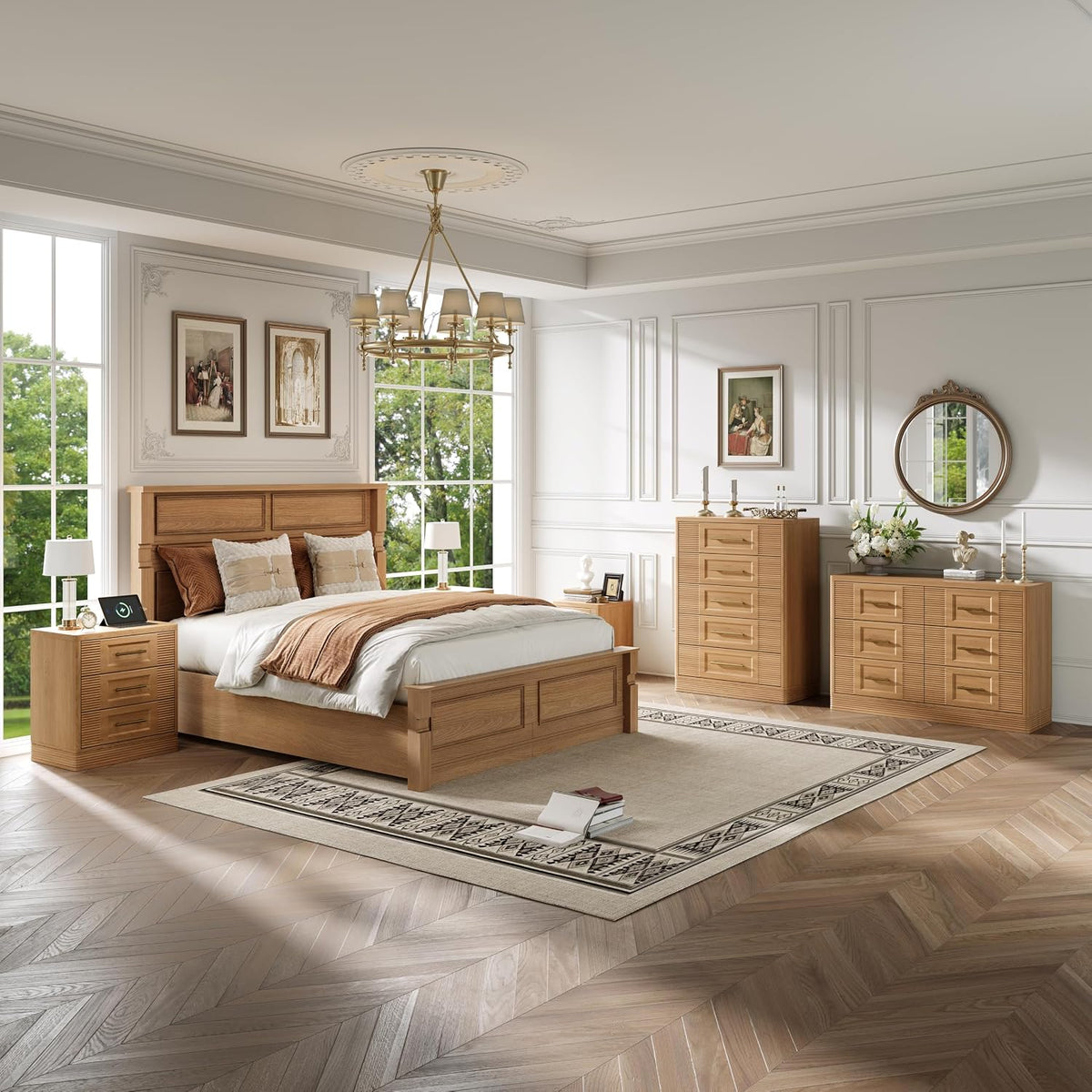 RECHHX 6 Drawer Dresser for Bedroom,Nature Oak Wooden Wide Chest of Drawers