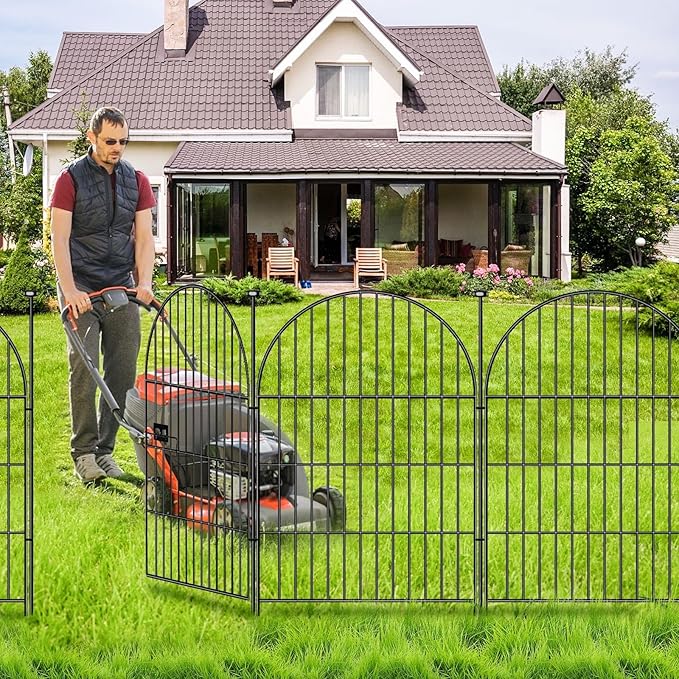 Adavin Tall Garden Fence Animal Barrier with Gate, 40 in(H)×43.7ft(L) 20 Panels No Dig Fence for Dogs, Rustproof Metal Wire Animal Barrier Fences for Dogs Rabbits, Black Garden Fencing for Yard Patio