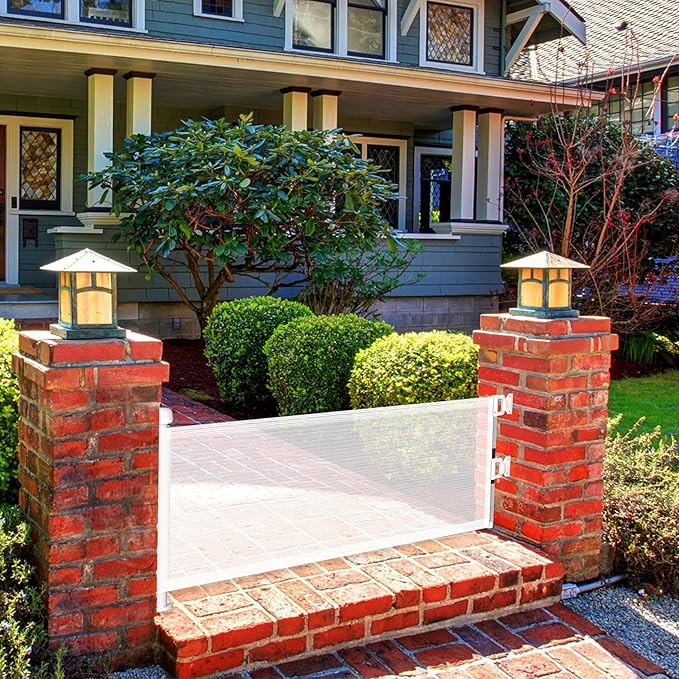 14" H Short Dog Gate - Pet Gates Puppy Gate, Mesh Retractable Step Over Pet Fence, Expands Up to 59" Indoor/Outdoor, Small Dog Gates for Doorways & Stairs