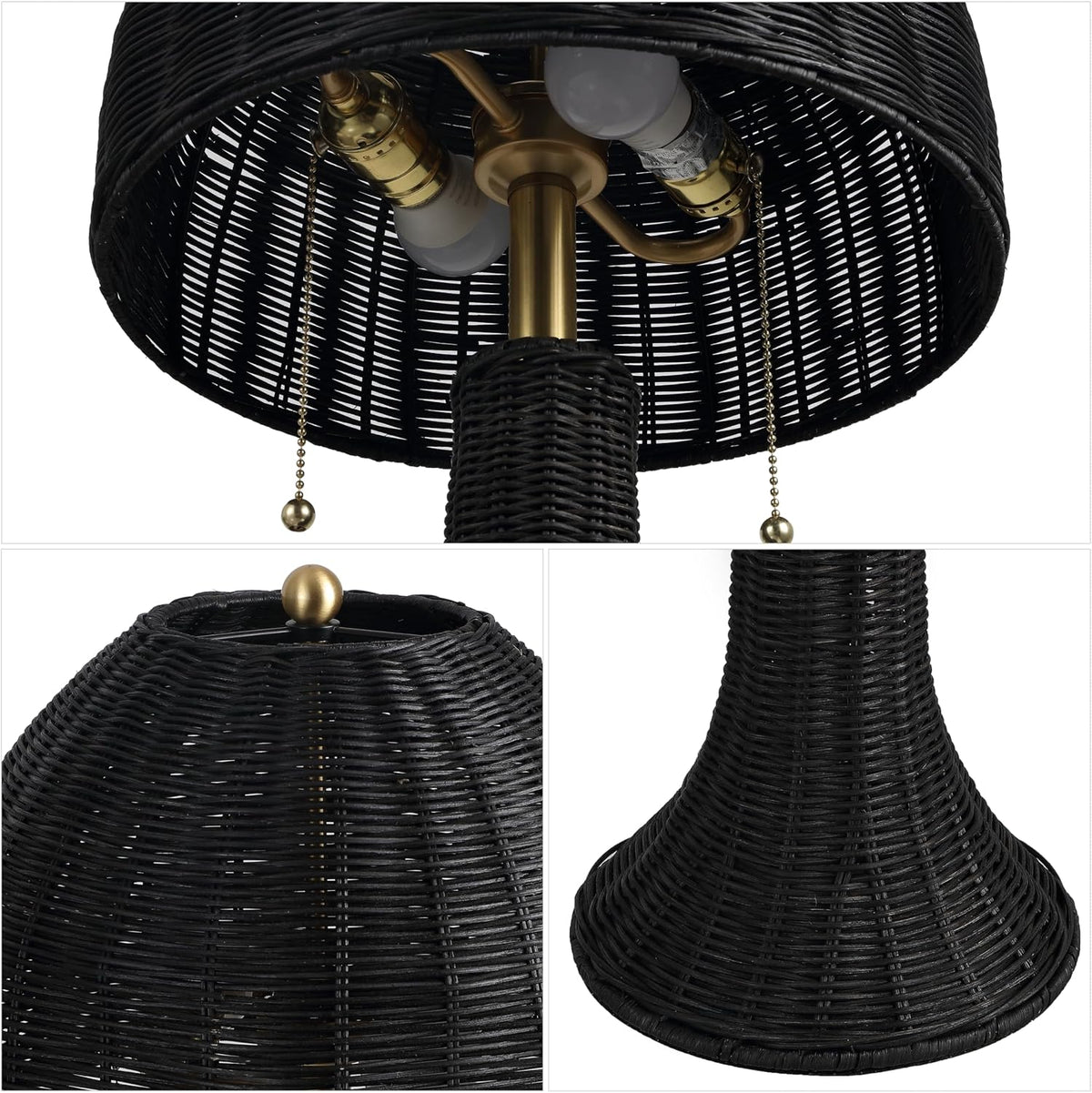 JONATHAN Y Joanie 2-Light Table Lamp 22" Rattan, Black/Brass Gold