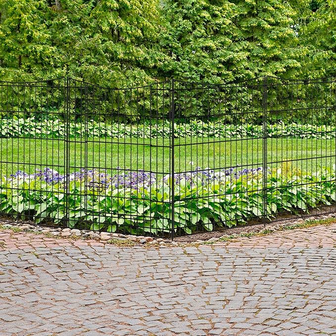 INJOPEXI Decorative Garden Fence 12 Panels 26ft(L)×36in(H) Metal Garden Fences with 11 Panels + 1 Gate, Animal Barrier Rabbit Fence Rustproof Wire Temporary Dog Fencing Outdoor for Backyard Lawn