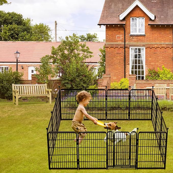 36 in(H) Garden Fence, Wide Gate Low Threshold, 10 Panels Total 22.1 Ft(L) Heavy Duty Iron Animal Barrier Fence for Yard,Suitable for Indoor Or Outdoor Dog Fencing,Garden Border Fence