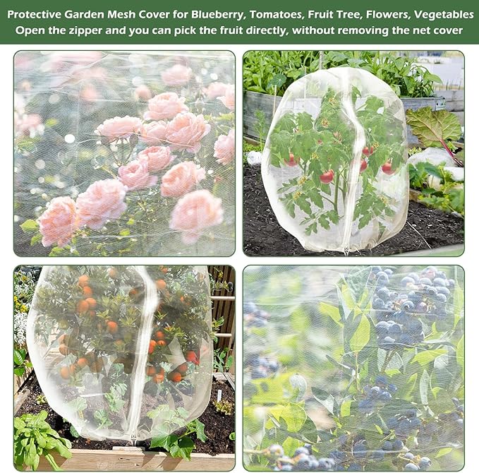 3Pcs Plant Covers from Insects, Bird Netting Barrier for Blueberry Bushes with Drawstring Zipper Mesh Garden Netting Fruit Tree Bags Plants Net Cage for Protect Tomato Vegetable Citrus, 3.3Γ5Ft