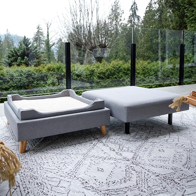 4 Cats & Dogs Otto Pet Ottoman β 3-in-1 Ottoman with Sunken Dog Bed, Foldable Legs, 35.5" x 15.75" x 18.5", Soft Cushion, Engineered Wood, Sisal Rope β Stylish & Functional Small Space Pet Furniture