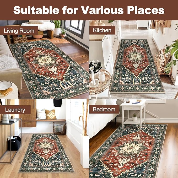 Yamaziot Washable Runner Rug, 3x6 Non-Slip Boho Vintage Hallway Rug