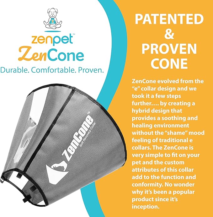 ZenPet Recovery Cone E-Collar for Dogs & Cats – Soft, Comfortable, Safe & Stress-Free Healing After Surgery, Adjustable Design, Secure Custom Fit (Large)