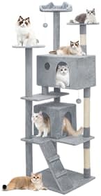 Athena Collection Cat Tree, 77 Inch Cat Tower for Indoor Cats, Multi-Level Cat Tree Tower Activity Center with 2 Cat Condo & Cat Scratching Post & Dangling Ball, Tall Cat Tree, Light Gray