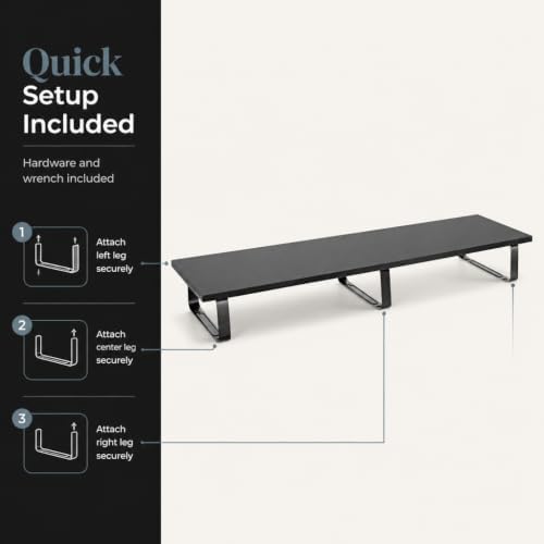Mount-It! 39" Extra Long Dual Monitor Stand Riser – Ergonomic Desk Organizer for 2 Monitors, Laptop, TV, or Printer – Heavy-Duty Steel & Wood Desktop Shelf with Storage – Supports 44 Lbs – Black