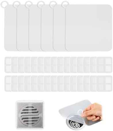 6-Pack Silicone Shower Drain Cover to Keep Bugs Out with 30-Pack Floor Drain Filter Screen Sticker, Anti-Blocking Anti-Insect Sewer Covers