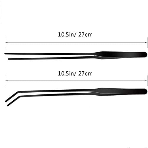 Tweezers and Scooper, Reptile Long Handle Feeding Tool, for Gecko, Lizard, Guinea Pig, Hamsters, Hedgehog, Rat, Snak, Bird and Other Small Animals -10.5" Black 2Pcs+Scooper