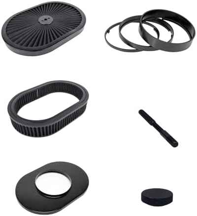 X-AVION Super Flow Oval 12''X2'' Air Filter Assembly Kit Black, Element and Anodized Base Washable and Reusable Replacement V8 Air Cleaner with Mounting Stud&Wing Nut&3 Spacers Kit