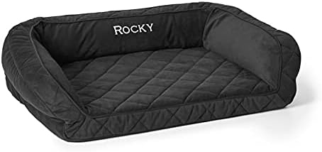 Orvis ComfortFill-Eco Bolster Dog Bed - Plush Rectangular Dog Beds with Three-Sided Bolster for Leaning, Slate - S