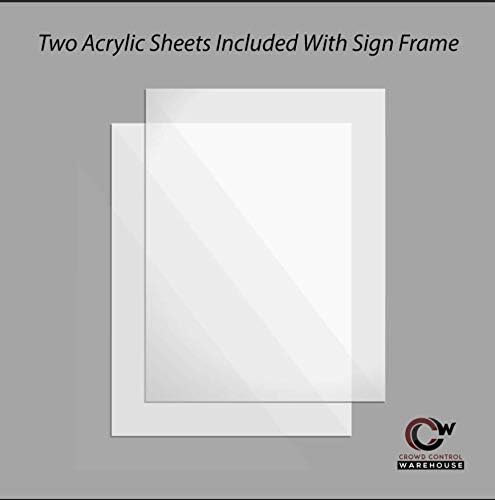 Crowd Control Warehouse Pedestal Standing Floor Sign Frame with Sloped Base, 7x11 Inch Vertical, Polished Stainless Steel