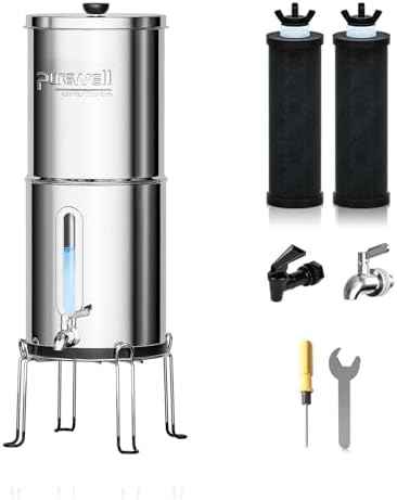 Purewell 1.5G Gravity Water Filter System, 3-Stage 0.01μm
