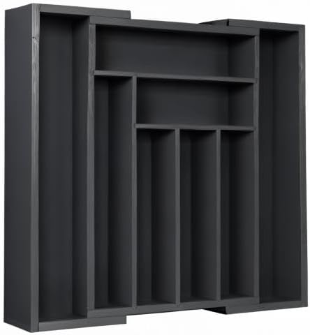 Pipishell Bamboo Expandable Silverware Drawer Organizer, Black, Medium