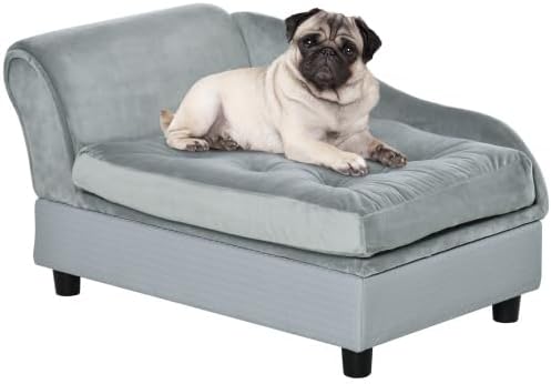 Luxury Dog Sofa Bed with Storage – Small Dog Couch Bed with Hidden Storage, Soft Foam Pet Sofa, Modern Raised Dog Bed for Small Dogs (Grey)
