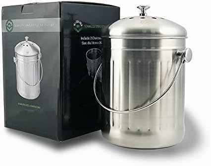 NewlineNY Stainless Steel Indoor Compost Bin for Kitchen Countertop, 1.3 Gallon Recycling Pail Bucket with 2 Charcoal Filters
