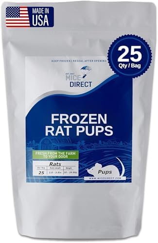 MiceDirect Frozen Rat Pups Snake Food - Frozen Rats for Snakes like Juvenile Ball Pythons, Adult Corn & Ball Pythons, Sub-Adult Red Tail Boas, Monitor Lizards, Birds of Prey - 2.5-3.5 in (25 Count)