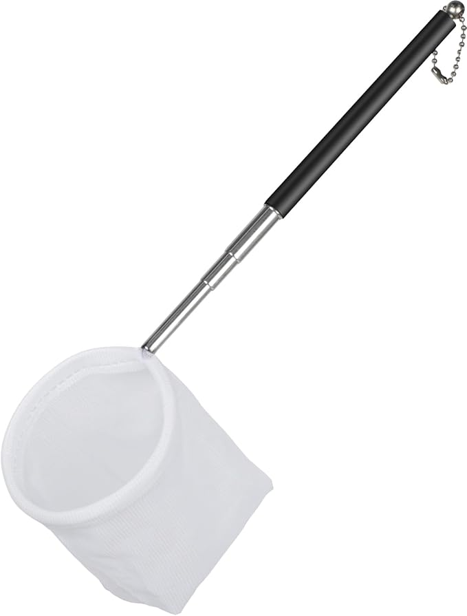 Pawfly Aquarium Shrimp Net - 3 Inch Tiny Fish Tank Net With Extendable Stainless Steel Handle, Soft Round Fine Mesh for Baby Fish, Food Residue, and Debris Skimming in Tanks & Small Ponds