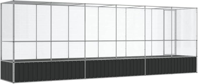 Large Metal Heavy Duty Walk-in Aviary Cage with Extension, Ample Activity Space Bird Cage with Lockable Door Also for Chickens and Rabbits, Silver 246.7"x42.1"x83.5" Steel,-408