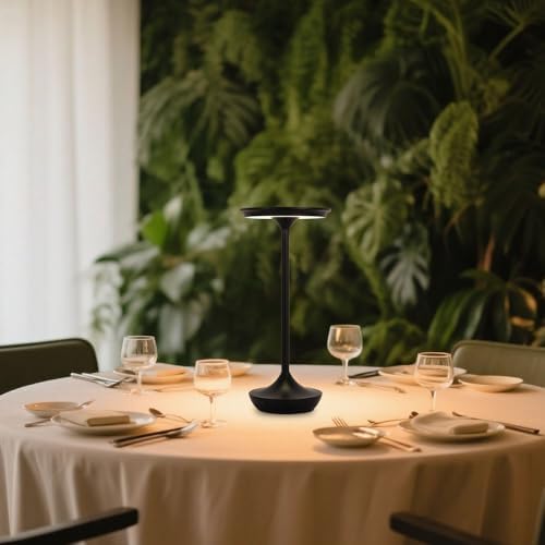 Cordless Rechargeable Table Lamps, Portable 6000mAh Battery Desk Lamp Waterproof 3 Color Stepless Dimming Black LED Table Light for Outdoor/Dinning/Patio/Restaurant (2Pack)