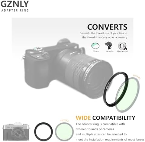 49mm to 82mm Step-up Adapter Rings Filter Adapter Black Metal Step Down Filter Ring Adapter Compatible with All Brand UV CPL ND Camera Lens Filter Stepping Rings (49mm-82mm)