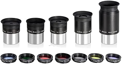 CelticBird 1.25" Eyepiece and Filter Set with a Carry Case-Telescope Accessory Kit (13 Piece) - 5pcs Plossl Eyepieces & 5pcs Color Filters & a 2X Barlow Lens & a Moon Filter & a Polarizing Filter