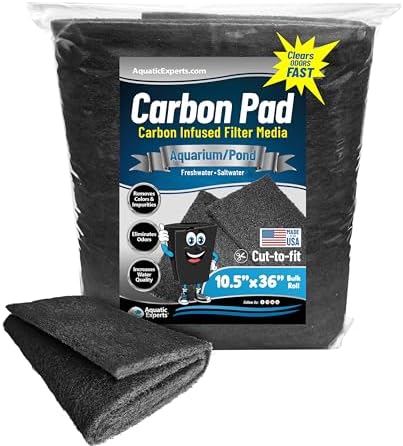 Aquarium Carbon Pad – Cut‑to‑Fit Carbon Infused Filter Pad Media for Crystal Clear Fish Tanks and Ponds, 3/8"–1/2" Thick (10.5 Inch Width, 36 Inch Long)