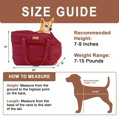 Plush Dog Purse Carrier for Small Dogs, Soft Dog Tote Bag with Safety Harness Clip, Cozy Pet Carrier for Dogs Under 15 lbs, Comfortable Dog Shoulder Carrier for Travel, Red