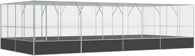 Large Metal Heavy Duty Walk-in Aviary Cage with Extension, Ample Activity Space Bird Cage with Lockable Door Also for Chickens and Rabbits, Silver 327.6"x163"x83.5" Steel,-421