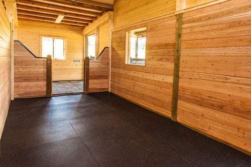 American Floor Mats - Heavy Duty Stall Tiles - Stable/Horse Tiles - Thick, Durable Rubber Flooring Solid Black 1 Border Tile 3/8" Thick
