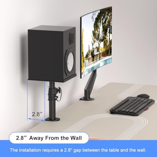 suptek Clamp-on Speaker Stand Desk Mount Set, Height Adjustment, Tilt, Swivel, 9.6 x 8.8 inch Trays, Universal Audio Holders for Computer and Bookshelf Speakers, Elevated Sound, 2 Pack, Black, SDM001B