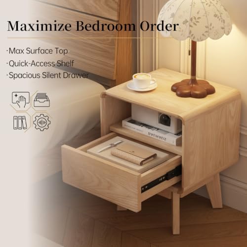 100% Solid Wood Nightstand, Nearly Fully-Assembled, Rustic Natural
