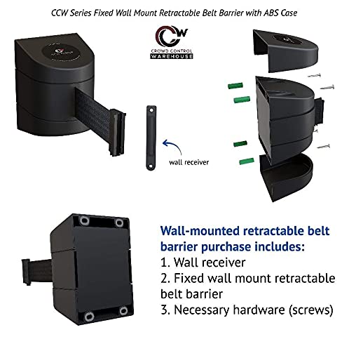 Crowd Control Warehouse - CCW Series WMB-230 Fixed Wall Mount Retractable Belt Barrier - 30 Foot, Authorized Access Only Belt with Black ABS Case, Crowd Control Barriers