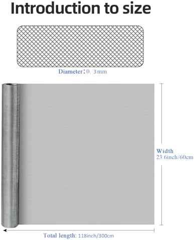 20 Mesh 304 Stainless Steel Mesh Screen, 24''×118''(60cm×300cm) Wire