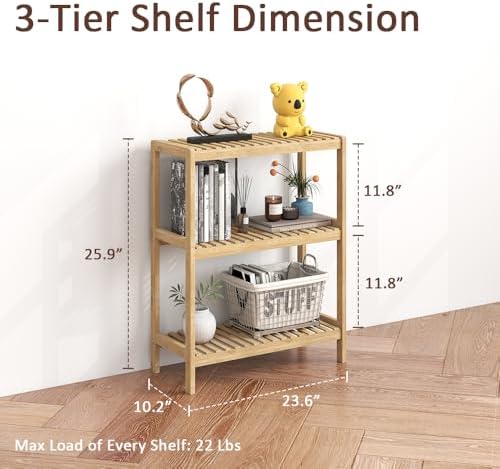 3-Tier Bamboo Freestanding Shelf Multi-use Small Bookshelf Bookcase