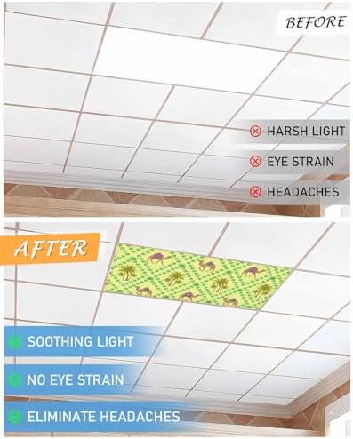 2 Pack Fluorescent Light Cover for Ceiling Lights, Desert Sand Camels Magnetic Classroom Light Filters 4x2 Feet, Palm Trees Tropical Plants Polka Dot Yellow Decorative Ceiling Shade Panel for Office