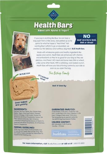 Blue Buffalo Health Bars Crunchy Dog Biscuits, Oven-Baked with Natural Ingredients, Apples & Yogurt, 16-oz Bag (Pack of 4)