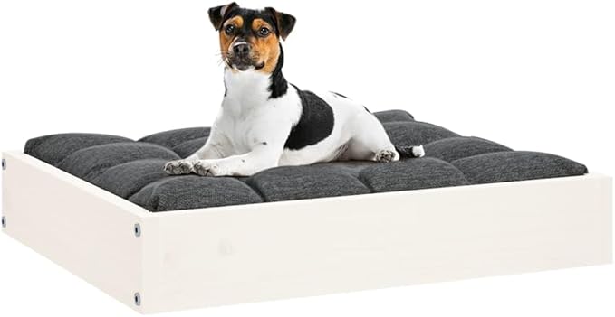 Solid Pine Wood Dog Bed for Small Breeds, Elevated Rectangular Design with Smooth Painted Finish, 4-Piece Set for Indoor Use, Durable and Comfortable Pet Furniture, Easy