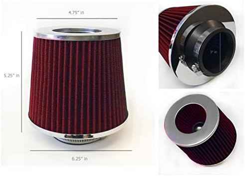 Red Cold Air Intake Cone Replacement Performance Washable Clamp-on Dry