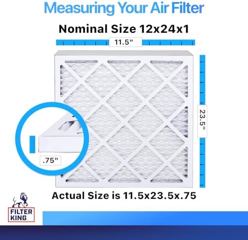 Filter King 12x24x1 Air Filter (MERV 8) (12-Pack) Dust & Allergy Control AC Furnace Filters, MADE IN USA, HVAC, Pleated, Electrostatic (Actual Size: 11.5 x 23.5 x .75)