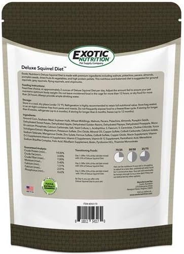 Exotic Nutrition Deluxe Squirrel Diet (2 lb.) - Staple Diet with High Protein Pellets for Captive Squirrels - Grey, Ground, Flying, and Chipmunks