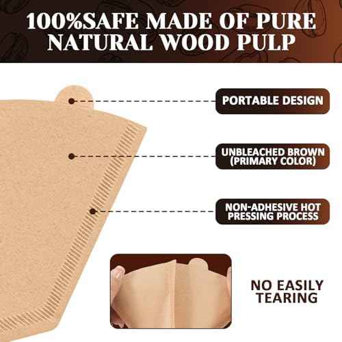 100 Count Coffee Filters #4, Premium Cone Coffee Filters 8-12 cup, Unbleached Natural Paper, Disposable Coffee Filters 4 Cone Paper for Pour Over and Drip Coffee Maker