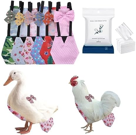 MANON ROSA Chicken Diapers Bantam Hens - Reusable 6-Piece Set with Bow Ties Poultry Nappies Washable Waterproof for Geese Pet Ducks Silkie(6D20P S)