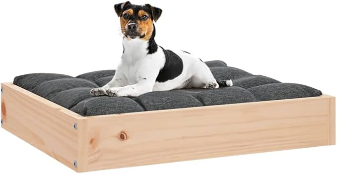 Solid Pine Wood Dog Bed for Small Breeds, Durable Rustic Design Indoor Pet Furniture with Comfortable Resting Area, Easy Assembly for Living Room or Bedroom