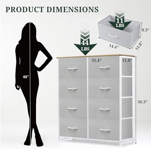 8-Drawer Dresser for Bedroom, Anti-Tip Tall Storage Organizer