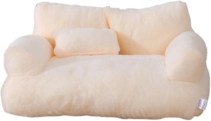 Soft Fluffy Self-Warming Cat Bed | Washable Pet Sofa for Indoor Cats & Small Dogs | Cute Princess-Inspired Kitten Couch & Puppy Bed(Beige,21.65''*14.96''*7.09'')